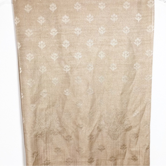 Simply Noelle Pashmina Floral Paisley Scarf Silk Blend Fringe Tan Cream NEW - Picture 4 of 9